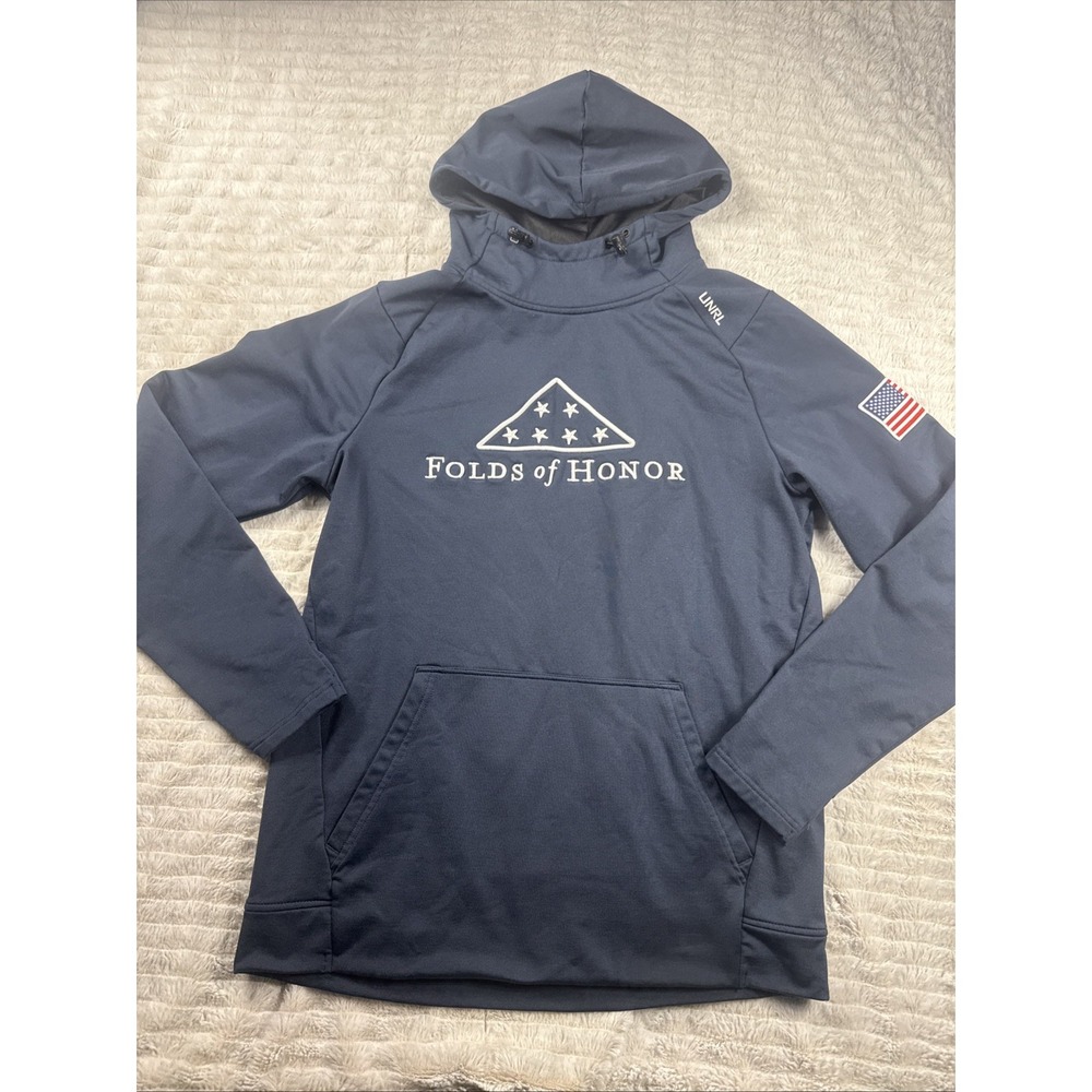 UNRL Crossover Hoodie Men Small Folds of Honor Sweatshirt American Flag Blue EUC